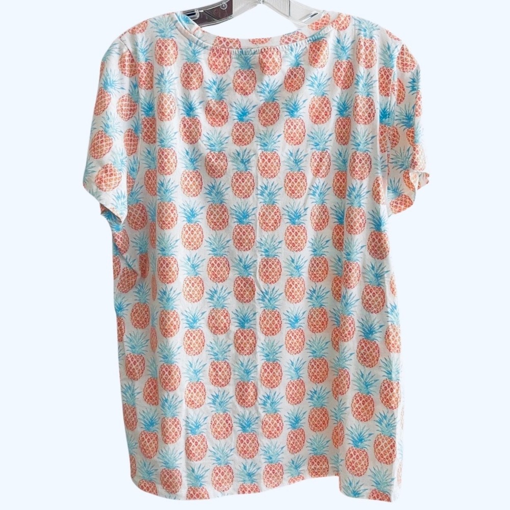 Sleep Sense Women's L Large Sleep PJ Top Short Sleeve Scoop Neck Pineapples Teal - Picture 8 of 10